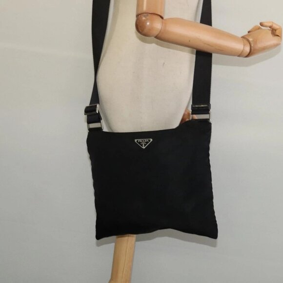 PRADA Shoulder Bag Nylon Black Silver Auth - Picture 1 of 15